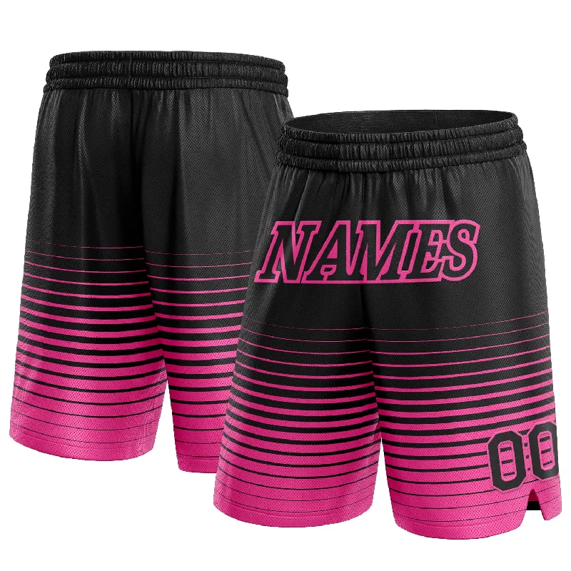 Men's basketball shorts crew shorts -Custom Black Pink Pinstripe Fade Fashion Authentic Basketball Shorts