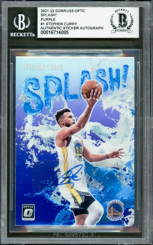 Basketball cards obscure-rarity -Stephen Curry Autographed 2021-22 Donruss Optic Splash Prizm Card #1 Golden State Warriors Beckett BAS #16714085