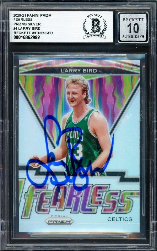 Basketball cards regional-rare -Larry Bird Autographed 2020-21 Panini Prizm Fearless Prizms Silver Card #4 Boston Celtics Auto Grade Gem Mint 10 Beckett BAS Witness #16862982