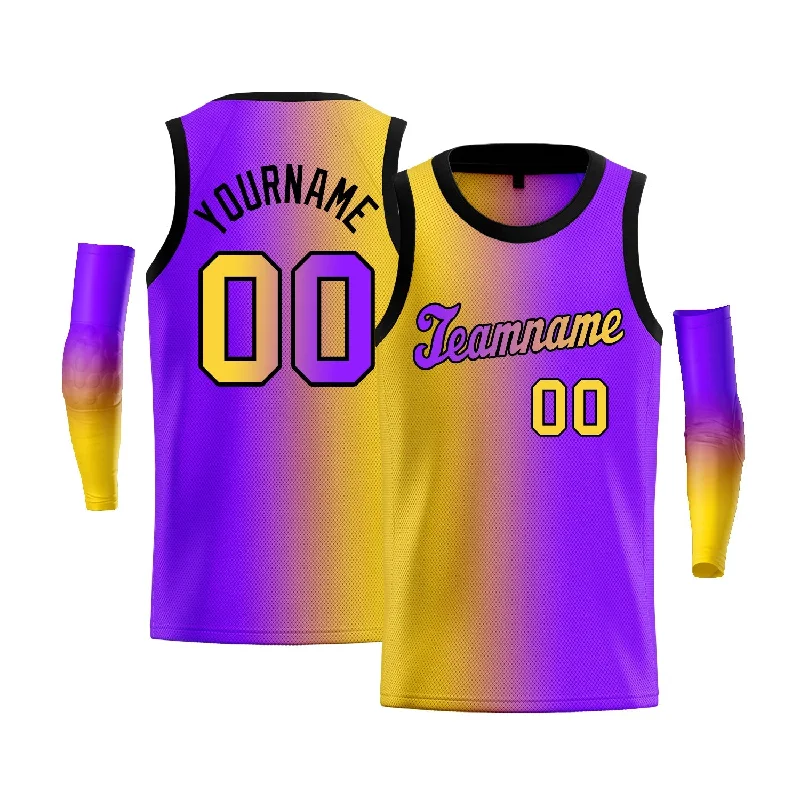 Basketball jerseys stylish-team -Custom Yellow Purple-Black Gradient Fashion Tops Basketball Jersey