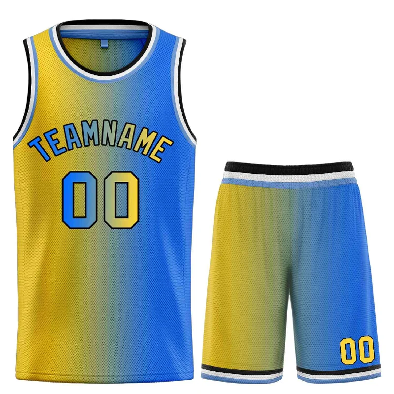 Basketball jerseys durable-retro -Custom Yellow Royal-Black Bull Gradient Fashion Sets Basketball Jersey