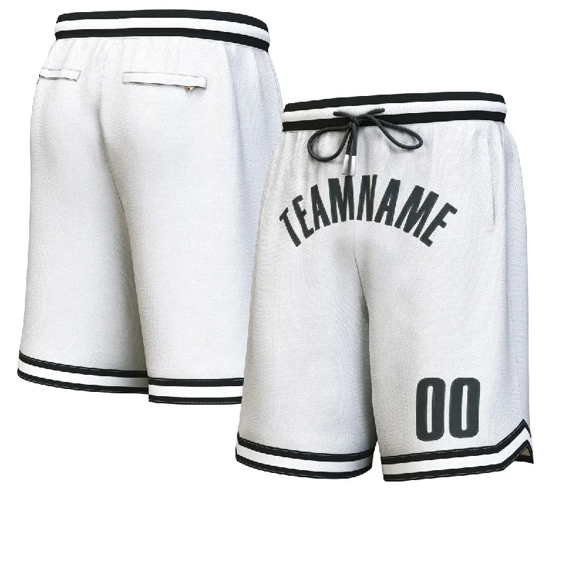 Men's basketball shorts drawstring waist -Custom White Black Personalized Basketball Shorts