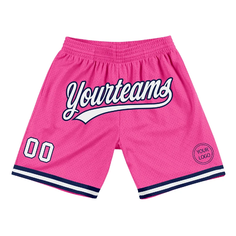 Men's basketball shorts sport bundle -Custom Pink White-Navy Authentic Throwback Basketball Shorts