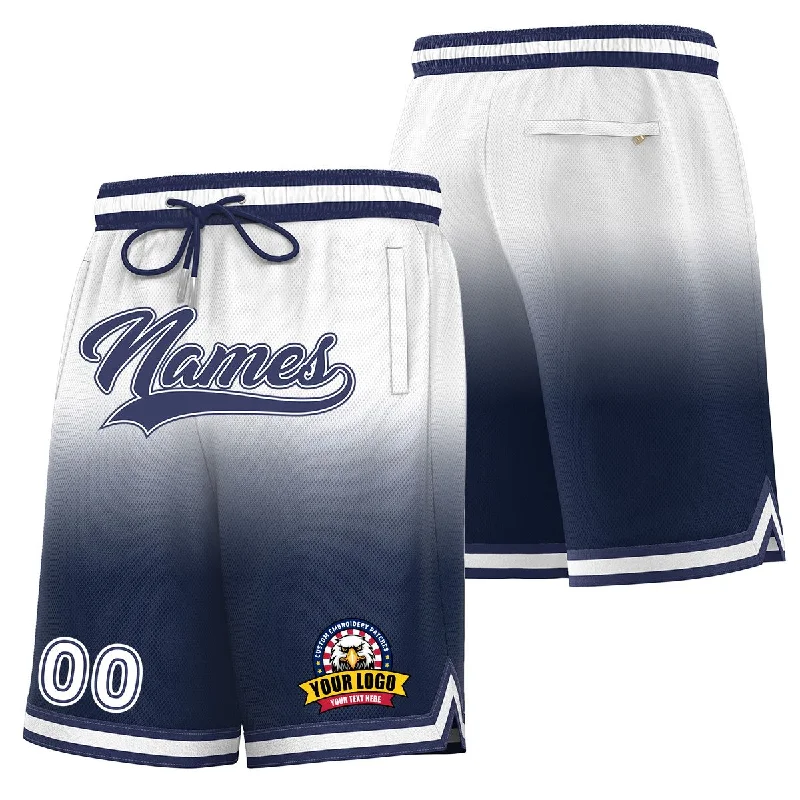 Men's basketball shorts logo print -Custom White Navy Personalized Gradient Fashion Basketball Shorts