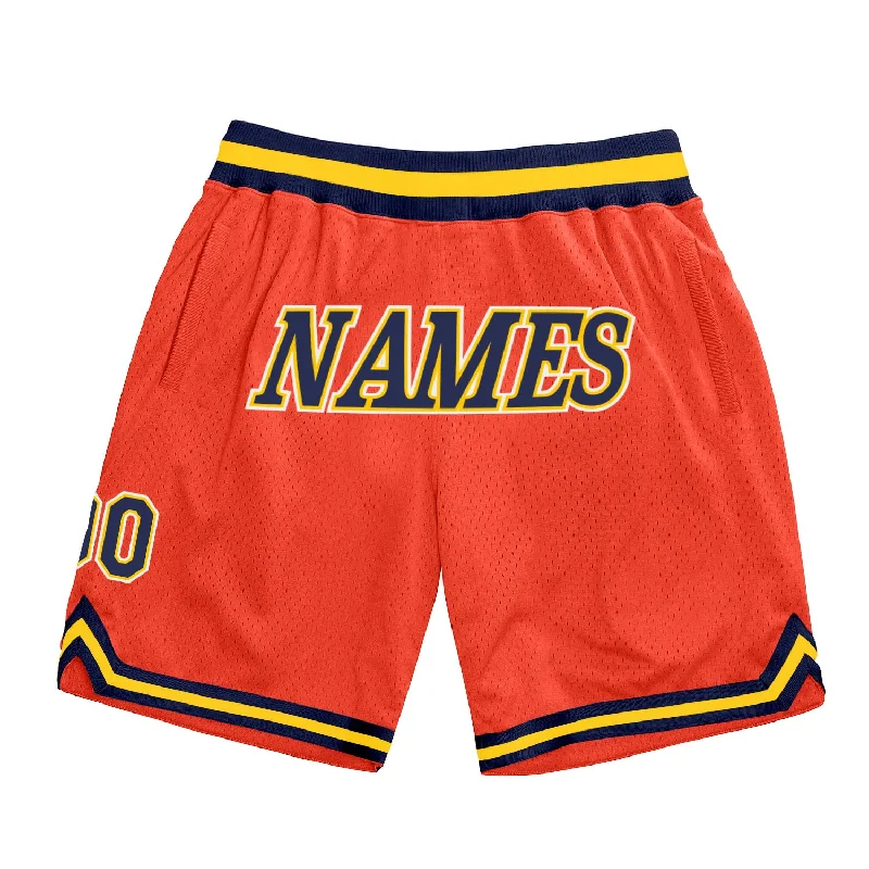 Men's basketball shorts rich tones -Custom Orange Navy-Gold Authentic Throwback Basketball Shorts