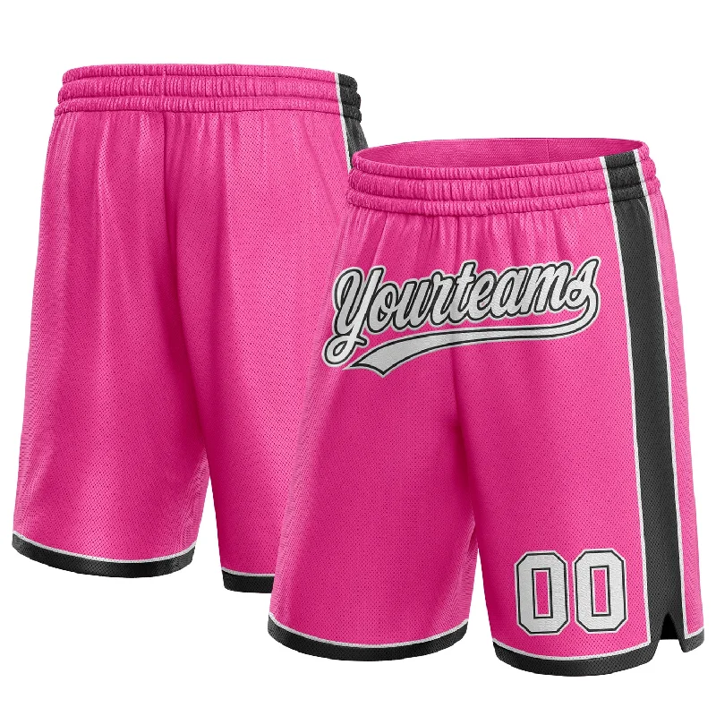 Men's basketball shorts player apparel -Custom Pink White-Black Authentic Basketball Shorts