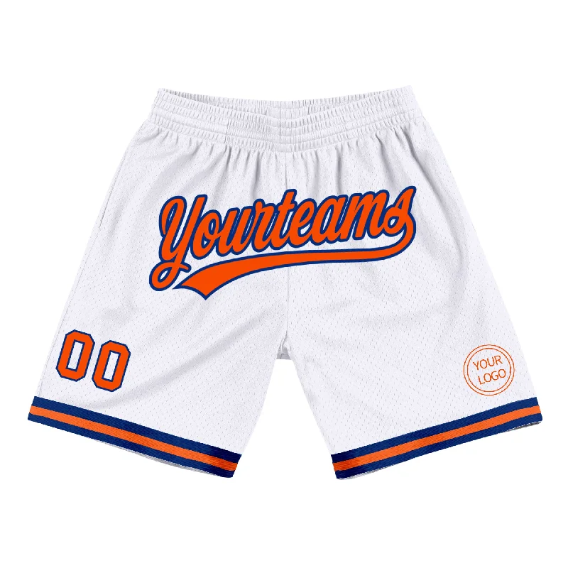 Men's basketball shorts quality sale -Custom White Orange-Royal Authentic Throwback Basketball Shorts