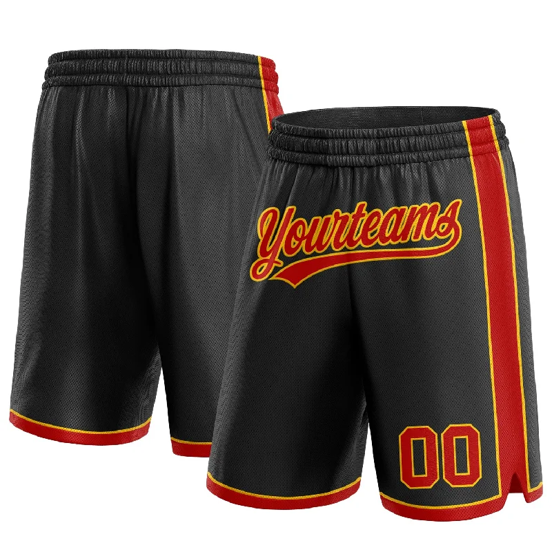 Men's basketball shorts squad pairs -Custom Black Red-Gold Authentic Basketball Shorts