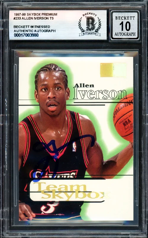 Basketball cards vintage-box -Allen Iverson Autographed 1997-98 Skybox Premium Card #233 Philadelphia 76ers Auto Grade Gem Mint 10 Beckett BAS Witness #17003980