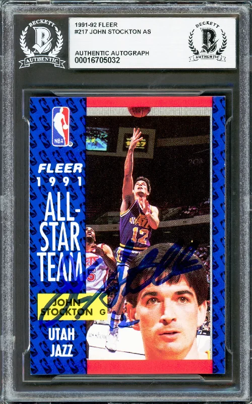 Basketball cards team-legacy -John Stockton Autographed 1991-92 Fleer Card #217 Utah Jazz Beckett BAS #16705032