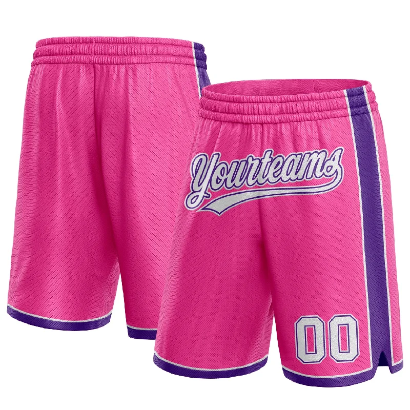 Men's basketball shorts stylish set -Custom Pink White-Purple Authentic Basketball Shorts