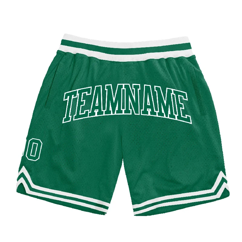 Men's basketball shorts name embroidery -Custom Kelly Green Kelly Green-White Authentic Throwback Basketball Shorts