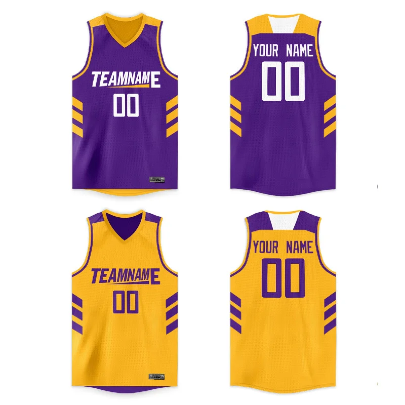 Basketball jerseys pro-fan -Custom Purple Yellow Double Side Tops Men/Boy Basketball Jersey