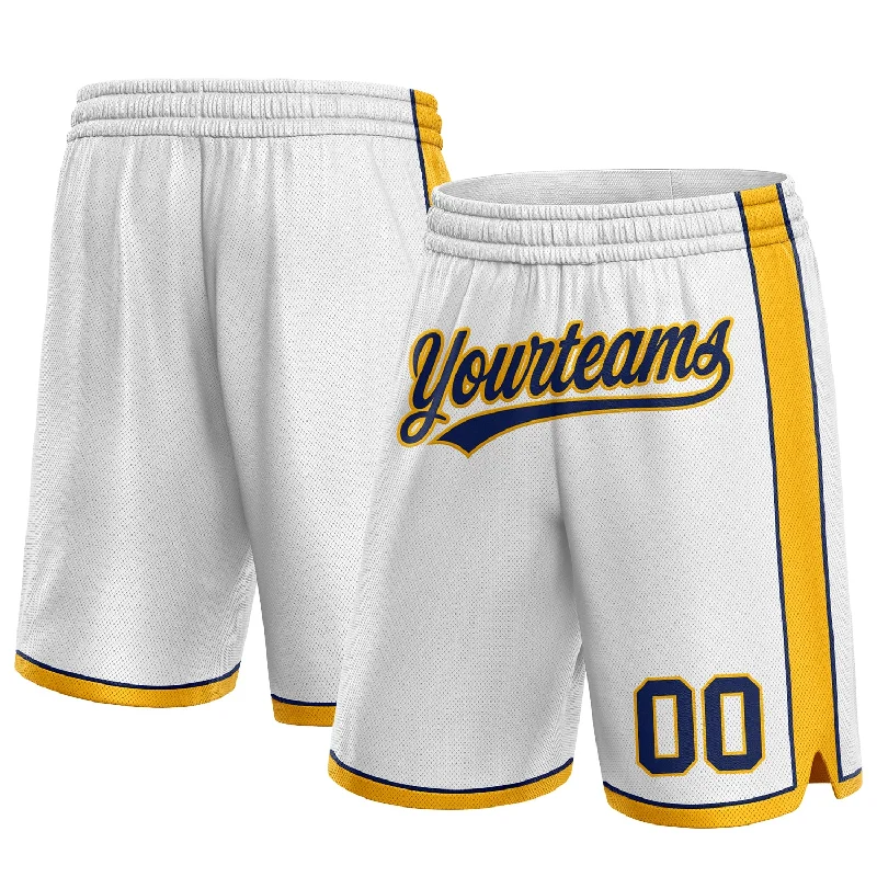 Men's basketball shorts team deal -Custom White Navy-Gold Authentic Basketball Shorts