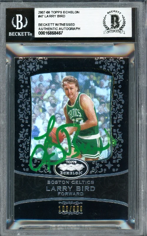 Basketball cards prism-rare -Larry Bird Autographed 2007-08 Topps Echelon Card #47 Boston Celtics #103/999 (Smudged) Beckett BAS Witness #16868467