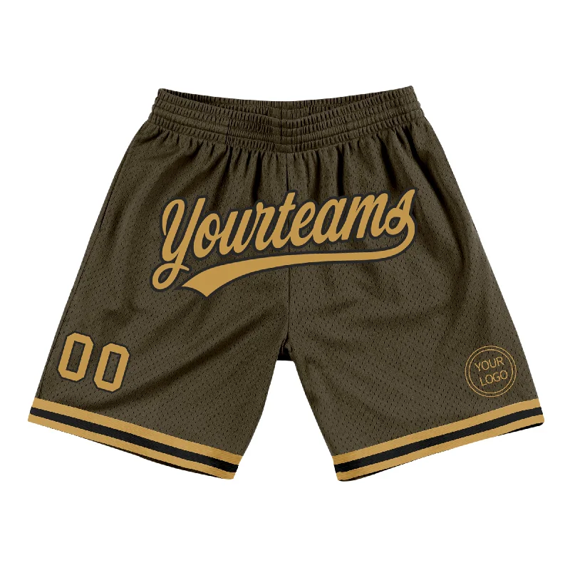 Men's basketball shorts quick-dry offer -Custom Olive Old Gold-Black Authentic Throwback Salute To Service Basketball Shorts