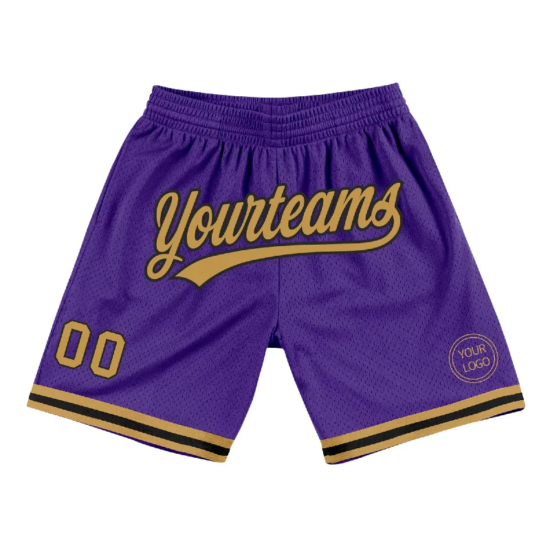 Men's basketball shorts squad must-have -Custom Purple Old Gold-Black Authentic Throwback Basketball Shorts