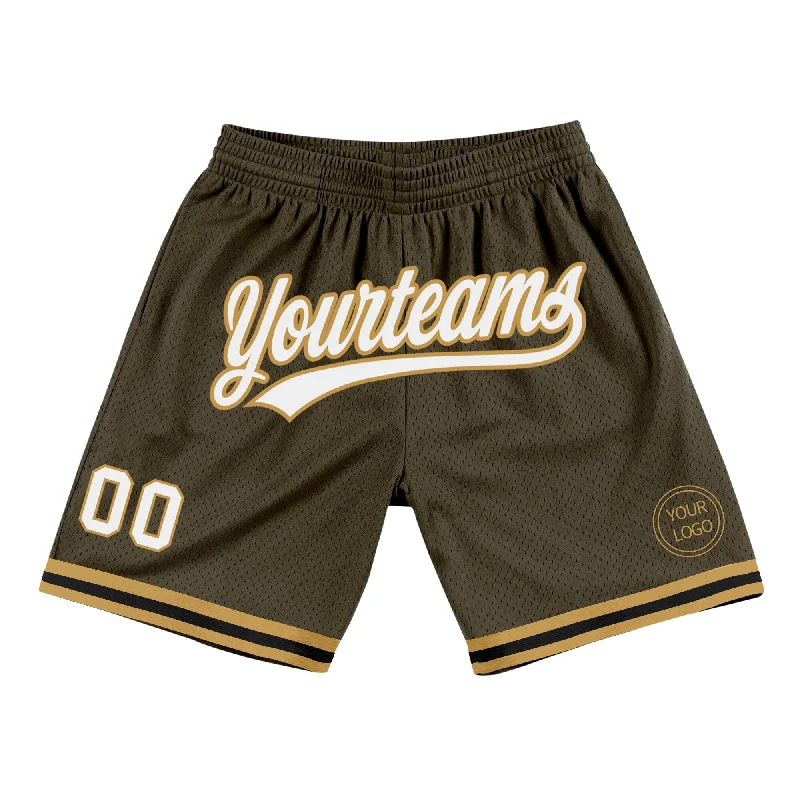 Men's basketball shorts performance offer -Custom Olive White Old Gold-Black Authentic Throwback Salute To Service Basketball Shorts