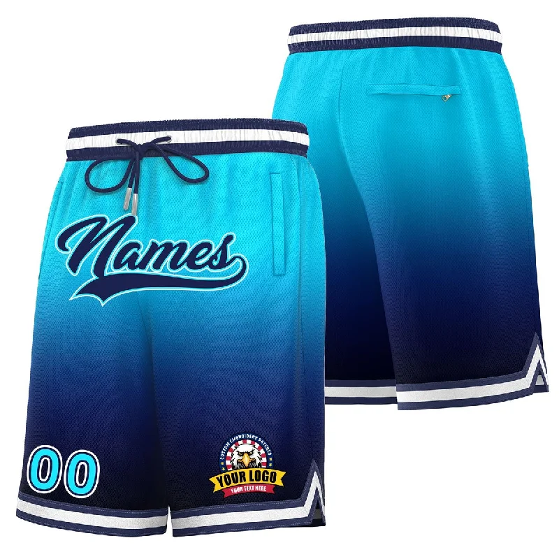 Men's basketball shorts playoff gear -Custom Powder Blue Black Personalized Gradient Fashion Basketball Shorts