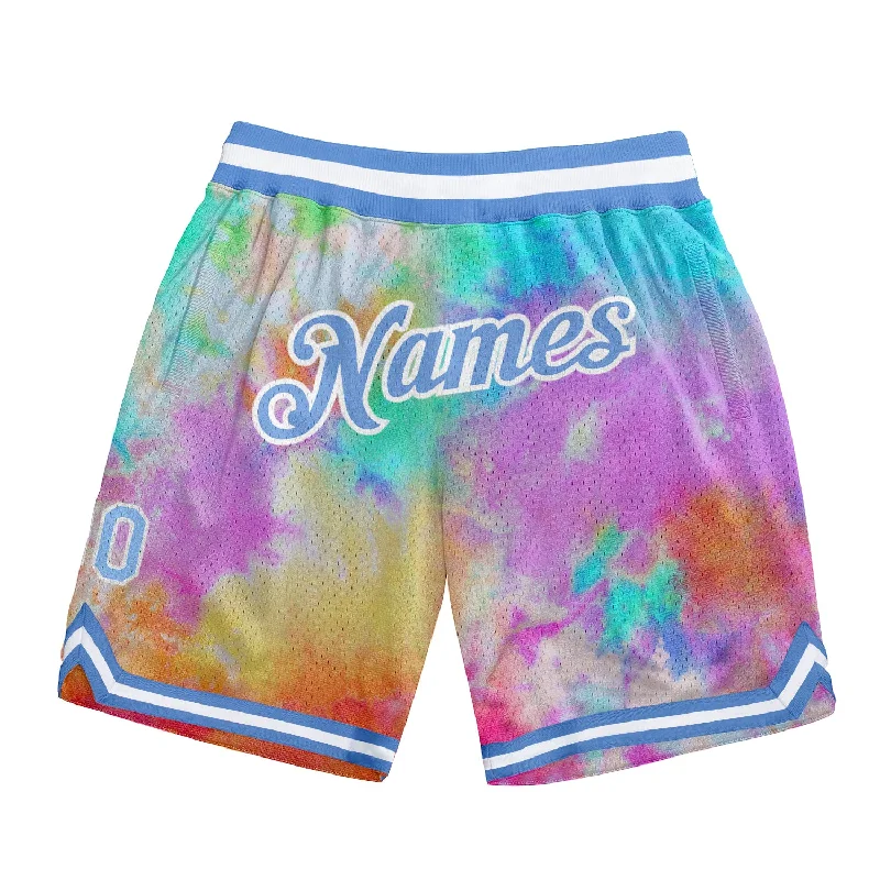 Men's basketball shorts lightweight special -Custom Tie Dye Light Blue-White 3D Authentic Basketball Shorts