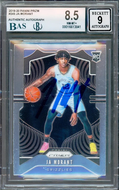 Basketball cards charity-rare -Ja Morant Autographed 2019-20 Panini Prizm Rookie Card #249 Memphis Grizzlies BGS 8.5 Auto Grade Mint 9 Beckett BAS #16643841