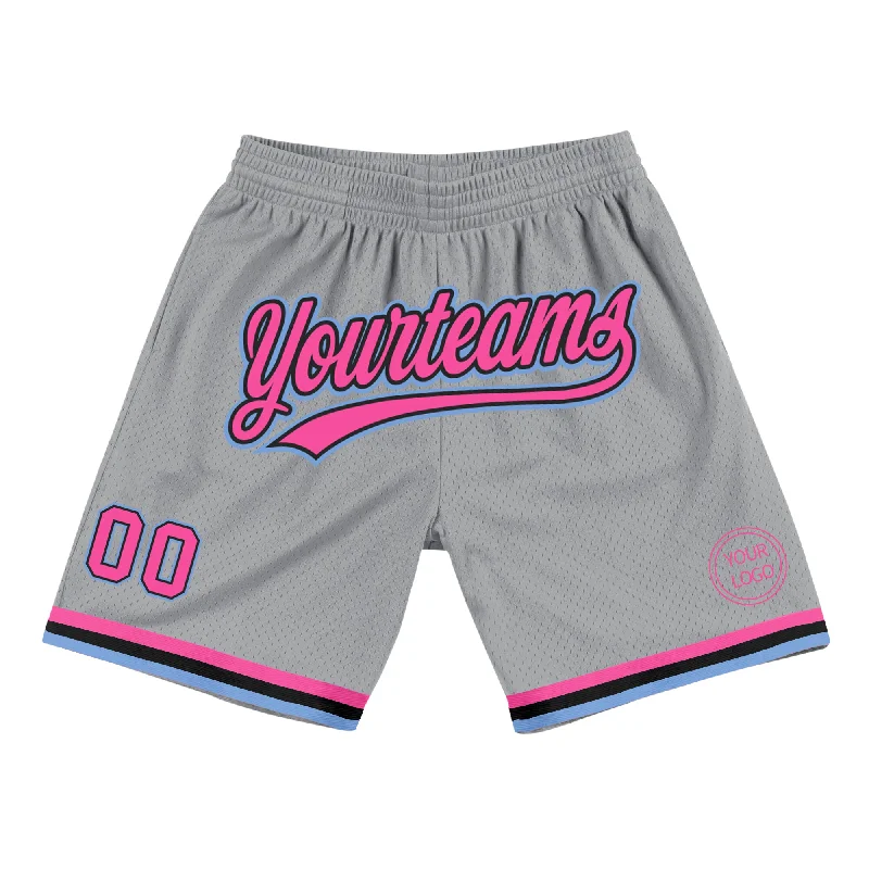 Men's basketball shorts quality apparel -Custom Gray Pink Black-Light Blue Authentic Throwback Basketball Shorts