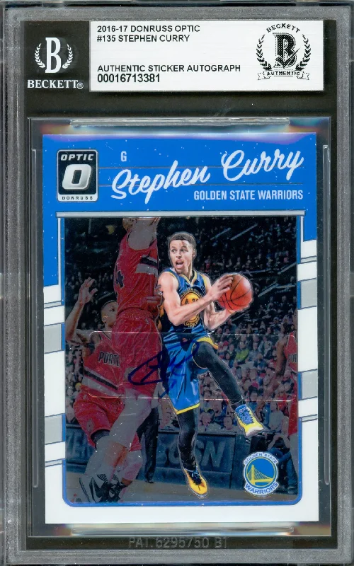 Basketball cards career-rare -Stephen Curry Autographed 2016-17 Donruss Optic Card #135 Golden State Warriors Beckett BAS #16713381