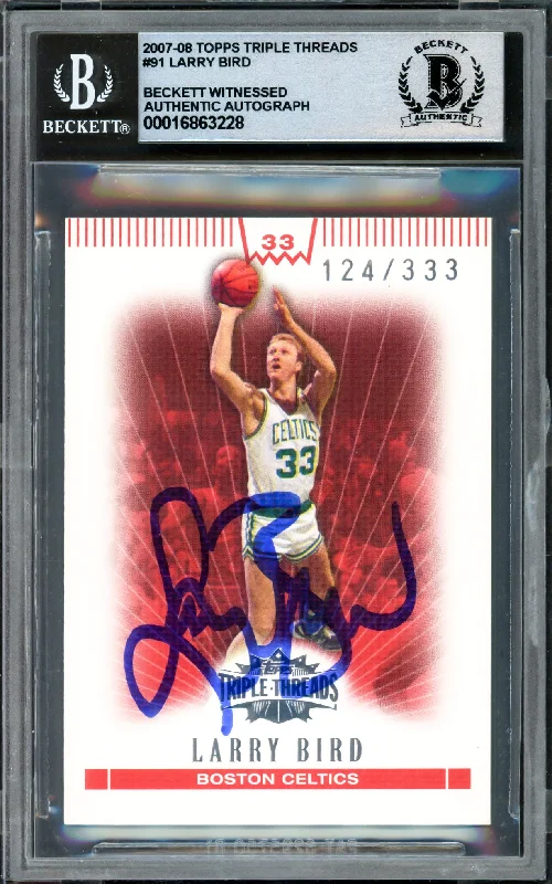 Basketball cards chase-edition -Larry Bird Autographed 2007-08 Topps Triple Threads Card #91 Boston Celtics Auto Grade Gem Mint 10 #124/333 Beckett BAS Witness #16863228