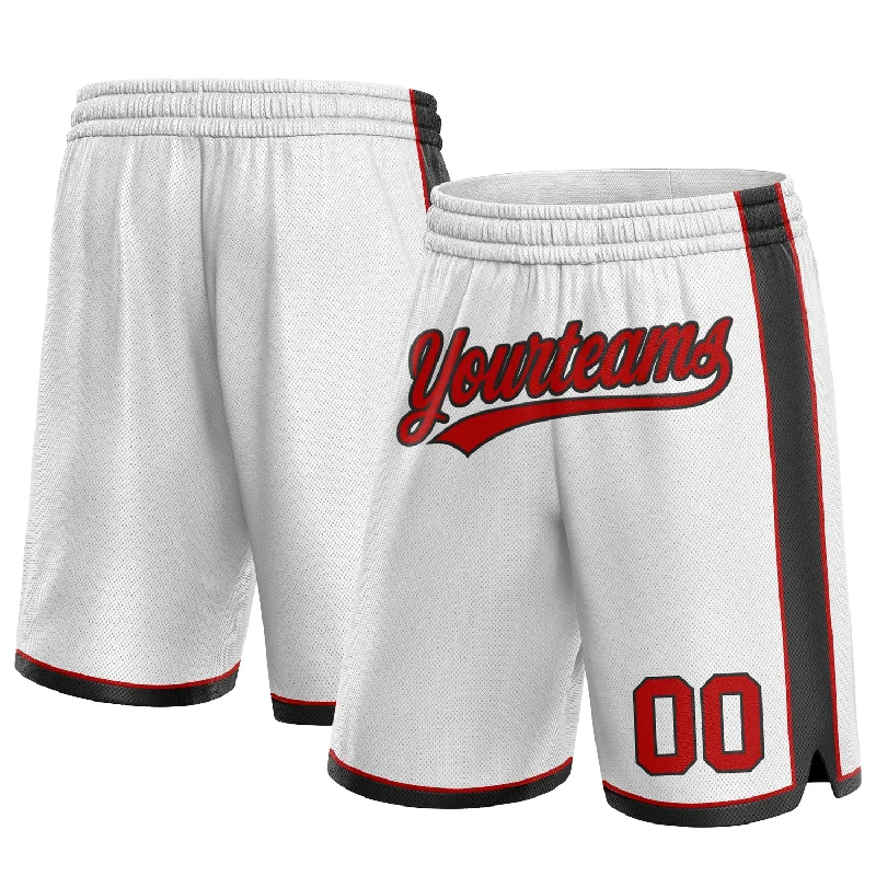 Men's basketball shorts knee-length cut -Custom White Red-Black Authentic Basketball Shorts