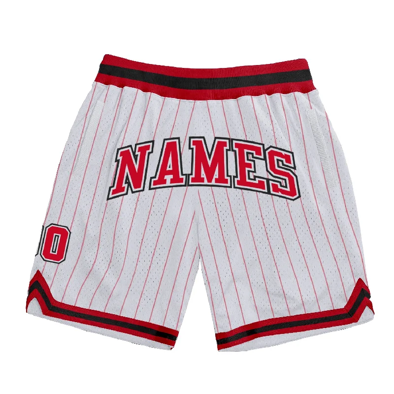 Men's basketball shorts team outfit -Custom White Red Pinstripe Red-Black Authentic Basketball Shorts