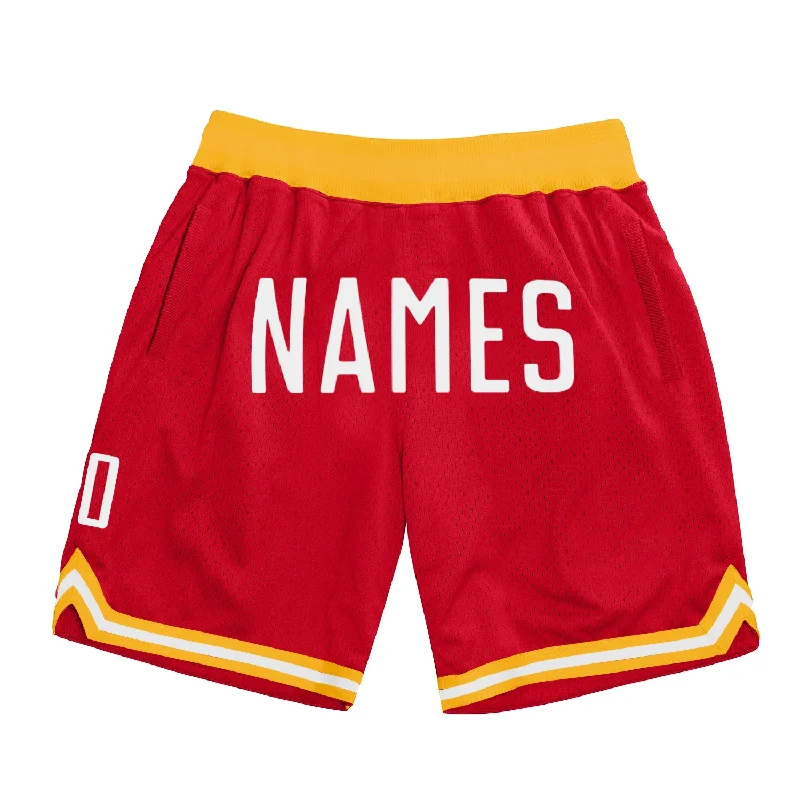 Men's basketball shorts bulk savings -Custom Red White Authentic Throwback Basketball Shorts