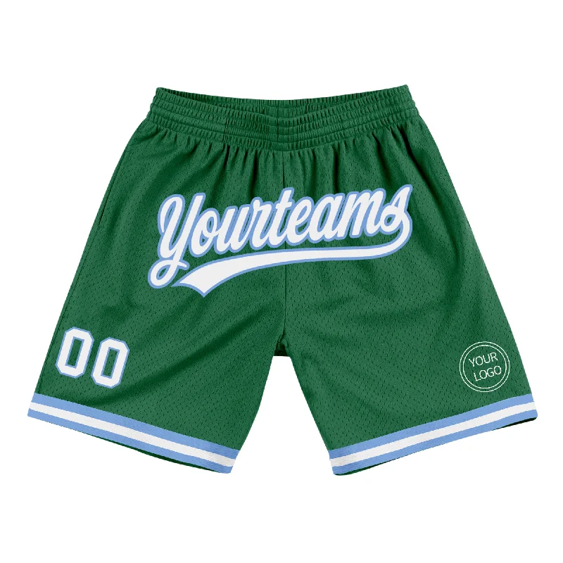 Men's basketball shorts dry-fit tech -Custom Kelly Green White-Light Blue Authentic Throwback Basketball Shorts