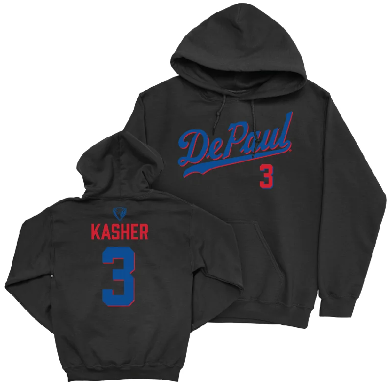 Men's basketball hoodie crew outfit -DePaul Men's Basketball Black Script Hoodie - Nate Kasher | #3