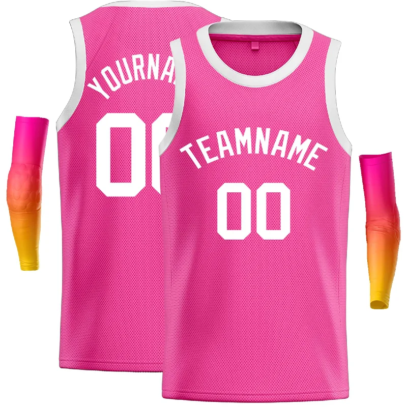 Basketball jerseys durable-play -Custom Pink White Classic Tops Casual Basketball Jersey