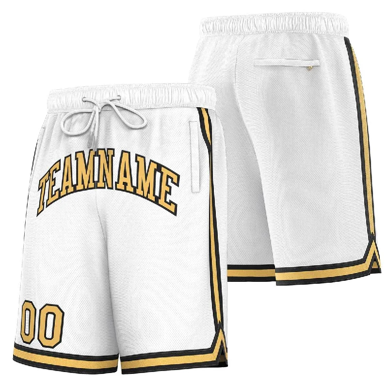 Men's basketball shorts breathable fabric -Custom White Old Gold-Black Sport Basketball Shorts