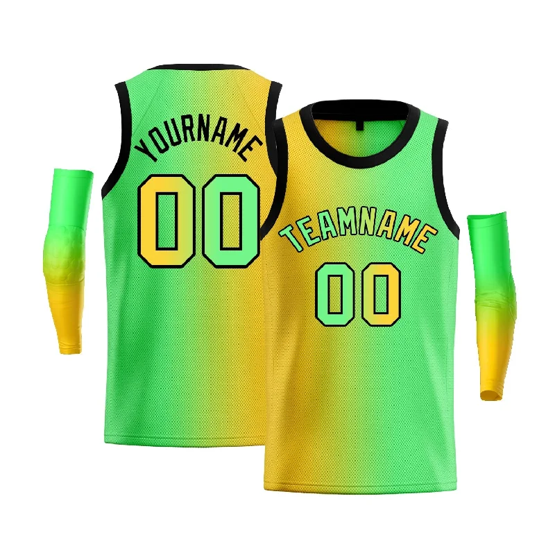 Basketball jerseys durable-vintage -Custom Yellow Green-Black Gradient Fashion Tops Basketball Jersey