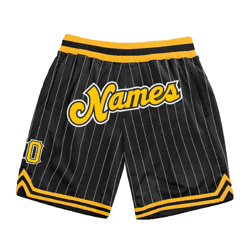 Men's basketball shorts game-ready pair -Custom Black White Pinstripe Gold-White Authentic Basketball Shorts