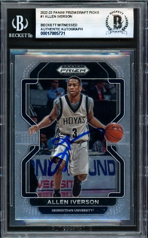 Basketball cards foil-rarity -Allen Iverson Autographed 2022-23 Panini Prizm Draft Picks Card #1 Georgetown Beckett BAS Witness #17005721