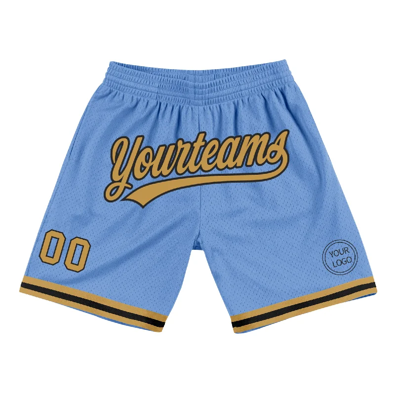 Men's basketball shorts practice pair -Custom Light Blue Old Gold-Black Authentic Throwback Basketball Shorts