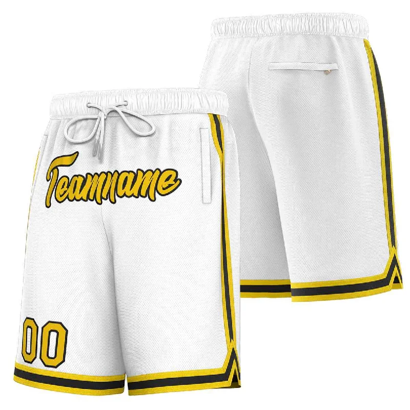 Men's basketball shorts pro apparel -Custom White Yellow-Black Sport Basketball Shorts