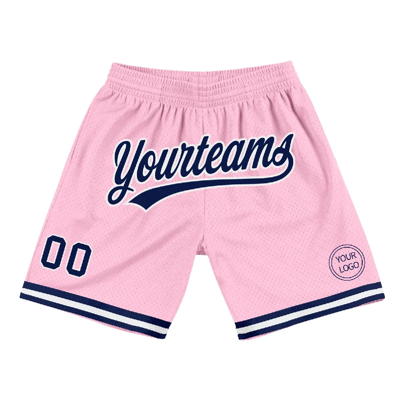 Men's basketball shorts court essential -Custom Light Pink Navy-White Authentic Throwback Basketball Shorts