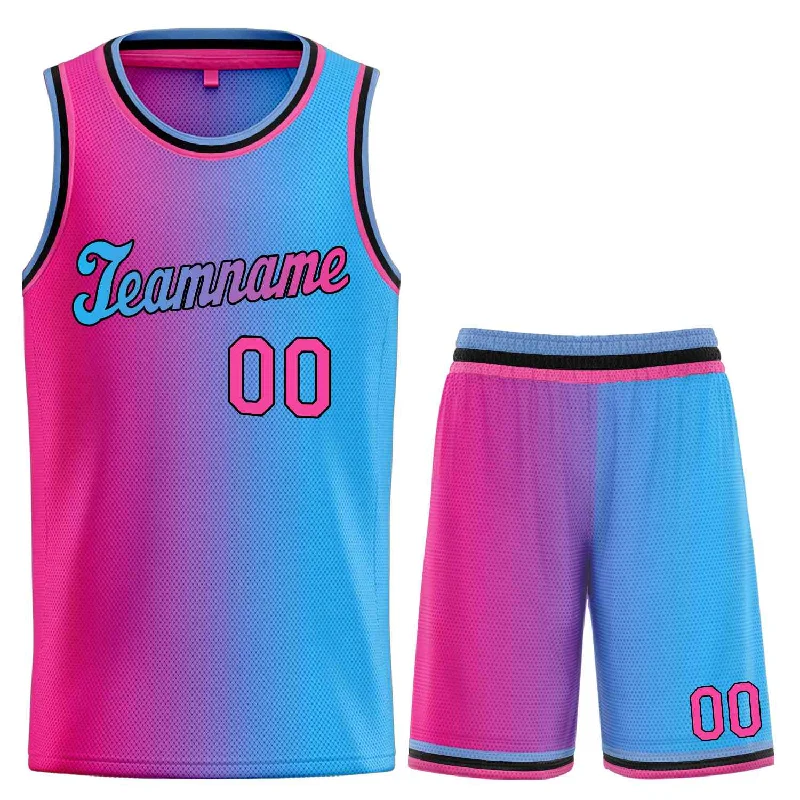 Basketball jerseys durable-court -Custom Light Blue Pink-Black Gradient Fashion Sets Sports Uniform Basketball Jersey