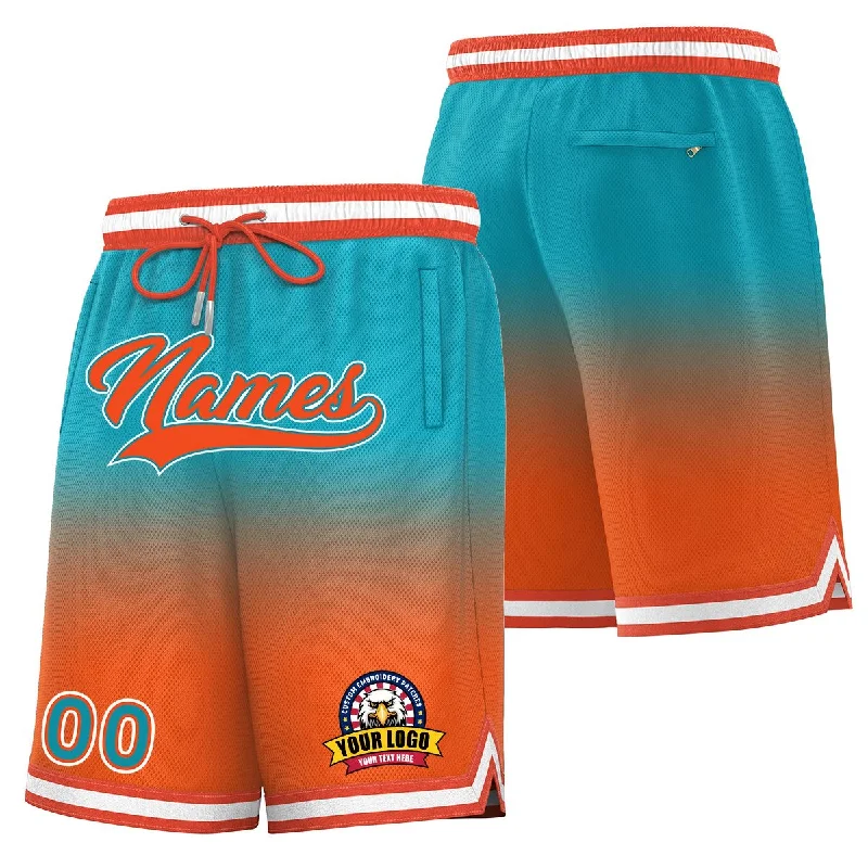 Men's basketball shorts snug design -Custom Aqua Orange Personalized Gradient Fashion Basketball Shorts