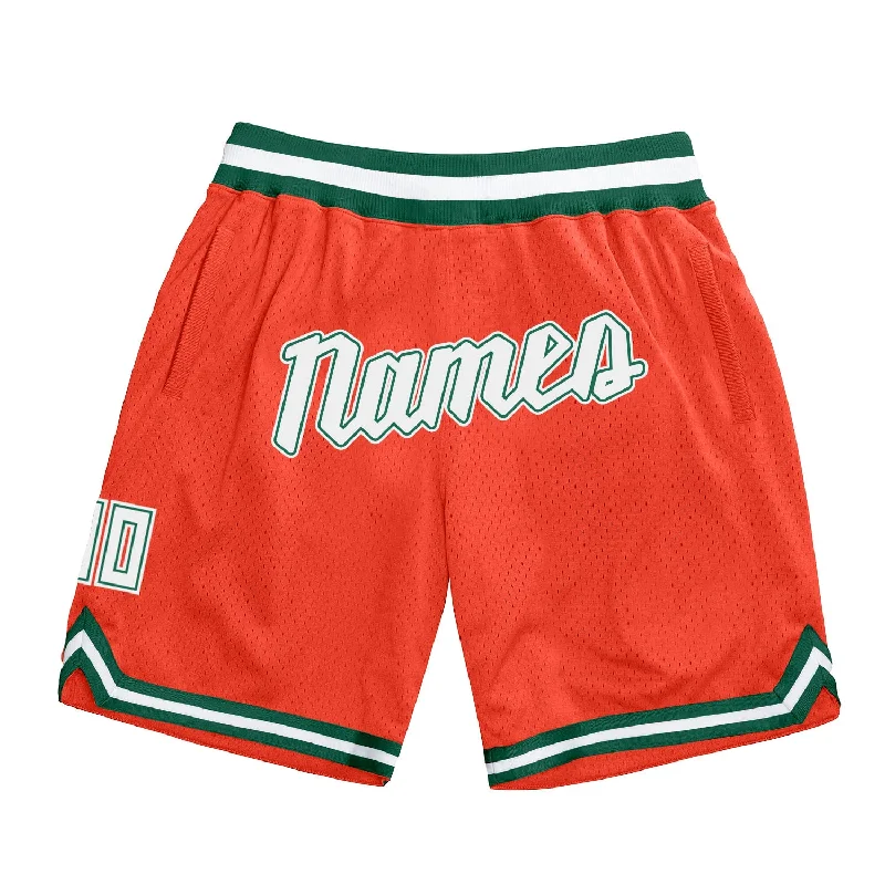 Men's basketball shorts sharp shorts -Custom Orange White-Hunter Green Authentic Throwback Basketball Shorts