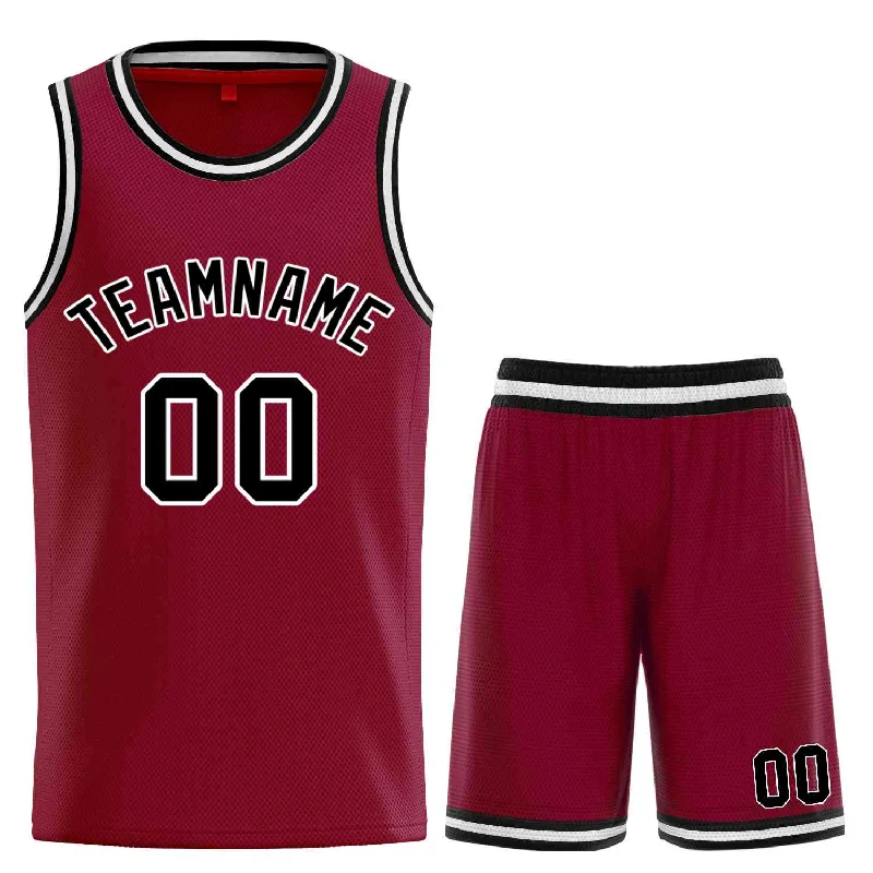 Basketball jerseys durable-retro -Custom Maroon Black-White Classic Sets Curved Basketball Jersey