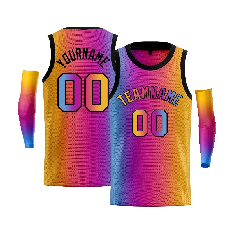 Basketball jerseys pro -Custom Light Blue Yellow-Black Gradient Fashion Tops Basketball Jersey