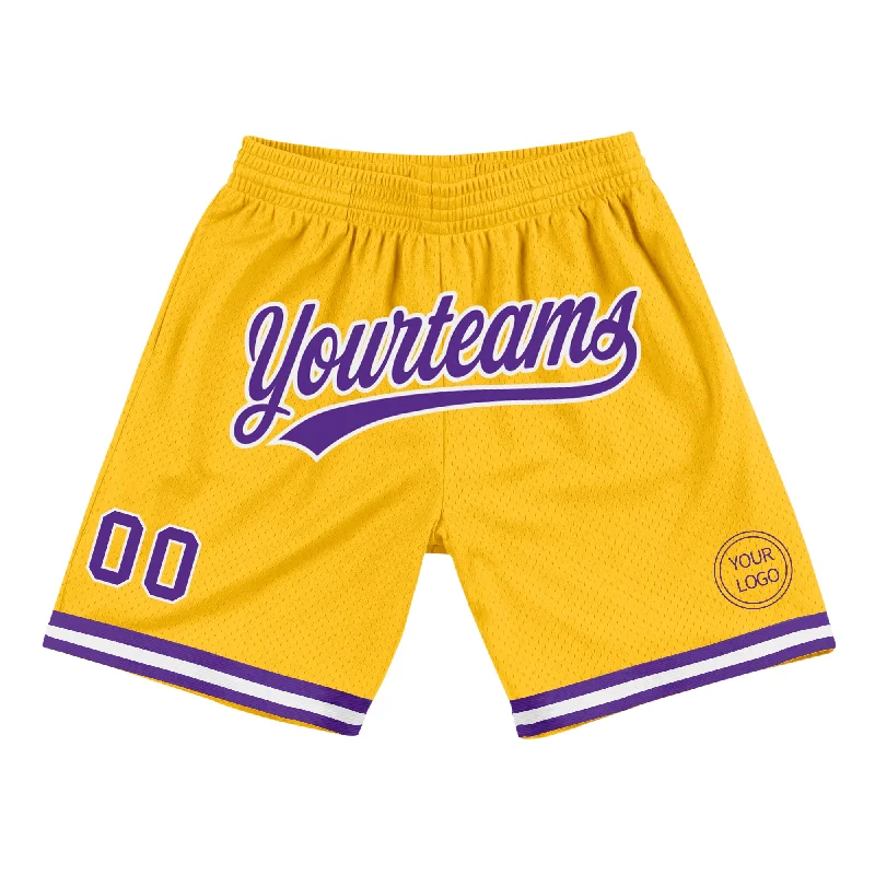 Men's basketball shorts high-end outfit -Custom Gold Purple-White Authentic Throwback Basketball Shorts