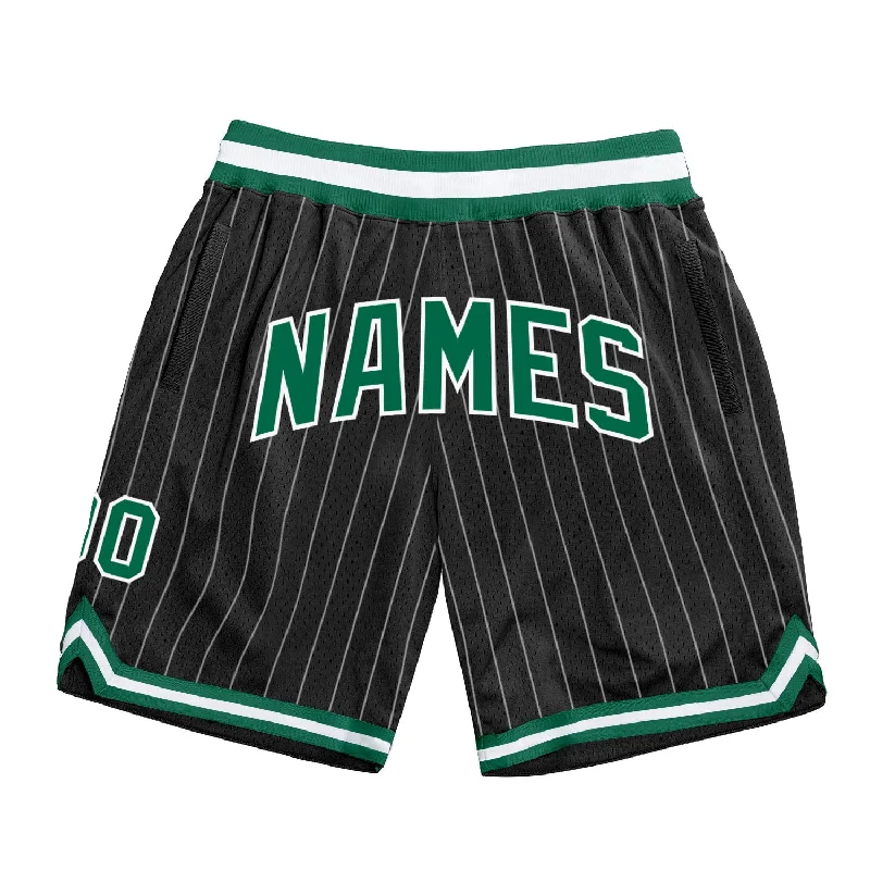 Men's basketball shorts fast-dry kit -Custom Black White Pinstripe Kelly Green-White Authentic Basketball Shorts