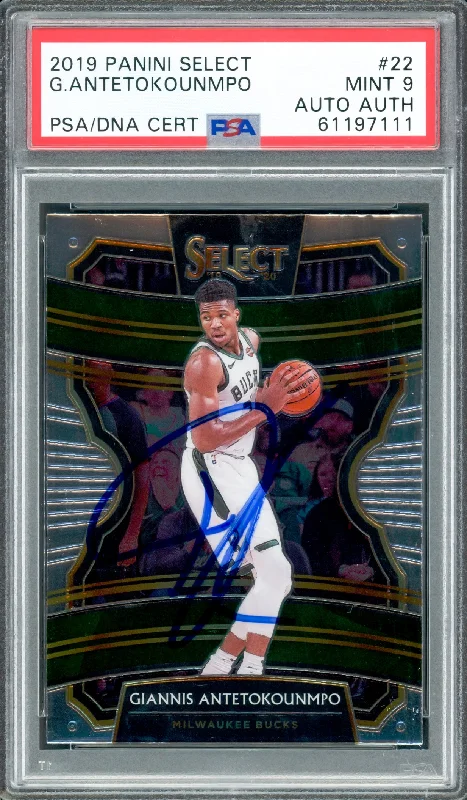 Basketball cards charity-rare -Giannis Antetokounmpo Autographed 2019 Panini Select Rookie Card #22 Milwaukee Bucks PSA 9 PSA/DNA #61197111