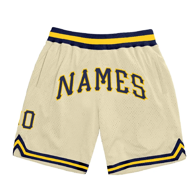 Men's basketball shorts pro apparel -Custom Cream Navy-Gold Authentic Throwback Basketball Shorts